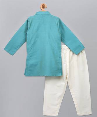 Blue printed cotton silk Boy's Kurta Pyjama 4