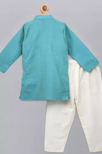 Blue printed cotton silk Boy's Kurta Pyjama