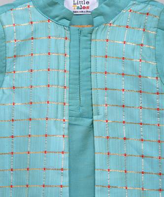 Blue printed cotton silk Boy's Kurta Pyjama 5