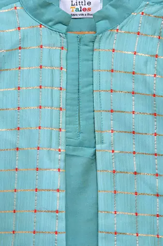 Blue printed cotton silk Boy's Kurta Pyjama