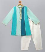 Blue printed cotton silk kurta pyjama