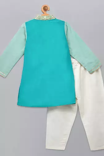 Blue printed cotton silk Boy's Kurta Pyjama