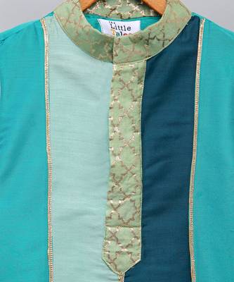 Blue printed cotton silk Boy's Kurta Pyjama 5