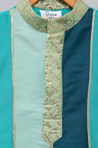 Blue printed cotton silk Boy's Kurta Pyjama