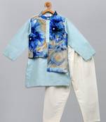 Blue printed cotton silk kurta pyjama