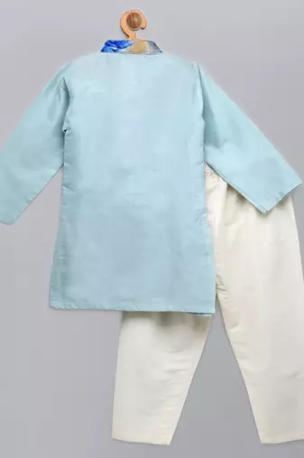 Blue printed cotton silk Boy's Kurta Pyjama
