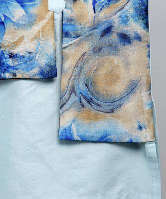 Blue printed cotton silk Boy's Kurta Pyjama 5