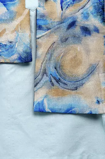 Blue printed cotton silk Boy's Kurta Pyjama