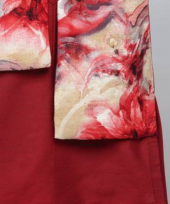 Red printed cotton silk Boy's Kurta Pyjama 4
