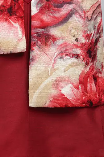 Red printed cotton silk Boy's Kurta Pyjama