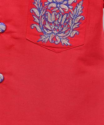 Red embroidered cotton silk Boy's Bandhgala and Pant 3