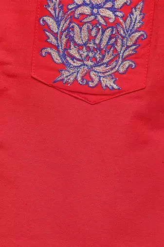 Red embroidered cotton silk Boy's Bandhgala and Pant
