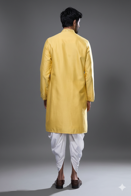 Yellow silk kurta patiala for men's 2