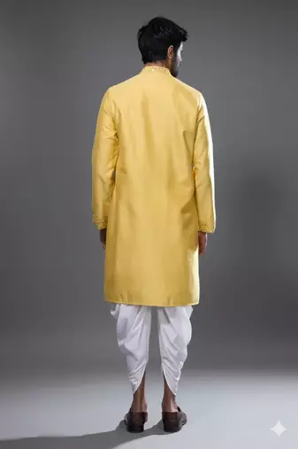 Yellow silk kurta patiala for men's