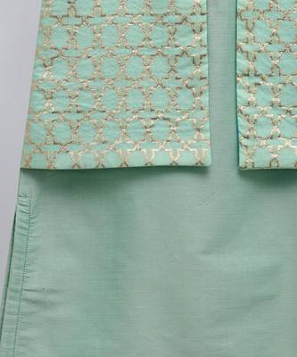 Green printed cotton silk Boy's Kurta Pyjama 2