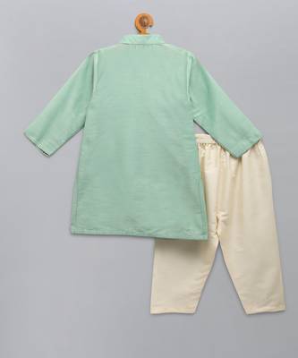 Green printed cotton silk Boy's Kurta Pyjama 4
