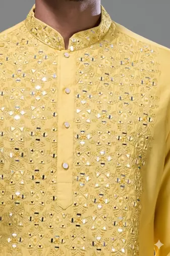 Yellow silk kurta patiala for men's