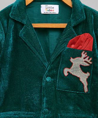 Green embroidered velvet Boy's Blazer 2