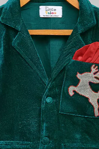 Green embroidered velvet Boy's Blazer