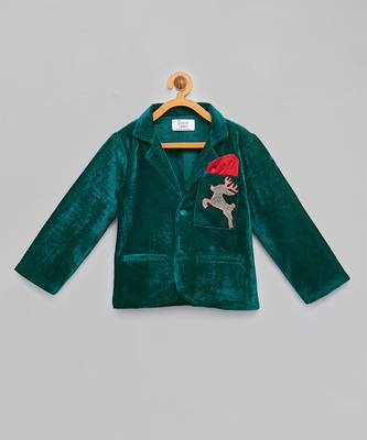 Green embroidered velvet Boy's Blazer 1
