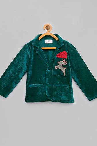 Green embroidered velvet blazer