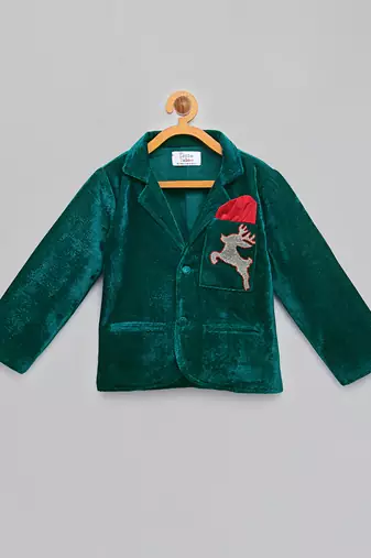 Green embroidered velvet blazer