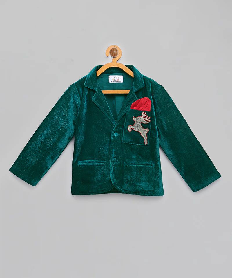 Green embroidered velvet blazer