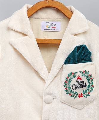 White embroidered velvet Boy's Blazer 2
