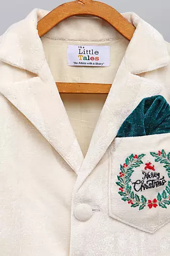 White embroidered velvet Boy's Blazer