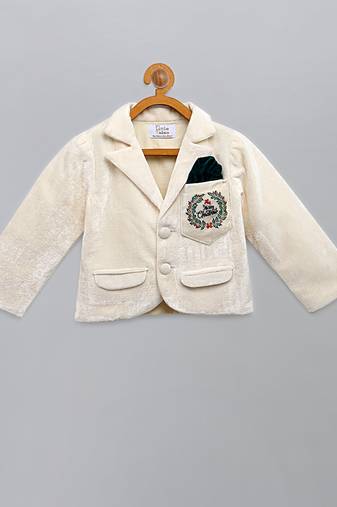 White embroidered velvet blazer