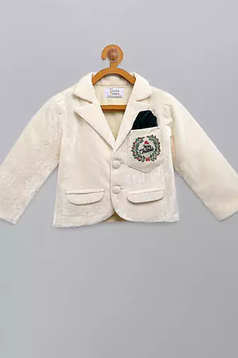 White embroidered velvet blazer