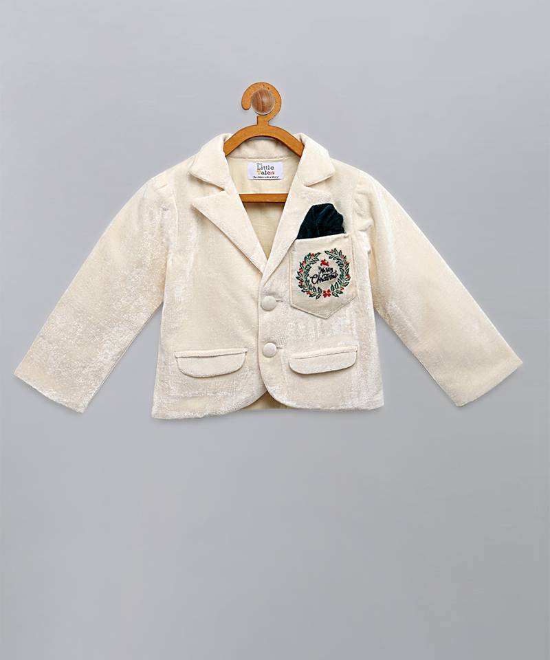 White embroidered velvet blazer