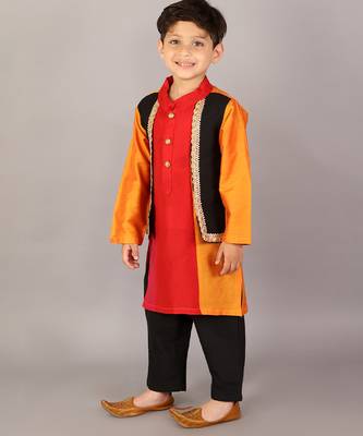 Multicolor embroidered cotton silk Boy's Kurta Pyjama 1