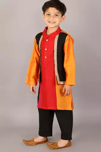 Multicolor embroidered cotton silk kurta pyjama