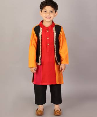 Multicolor embroidered cotton silk Boy's Kurta Pyjama 2