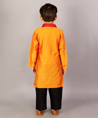Multicolor embroidered cotton silk Boy's Kurta Pyjama 3