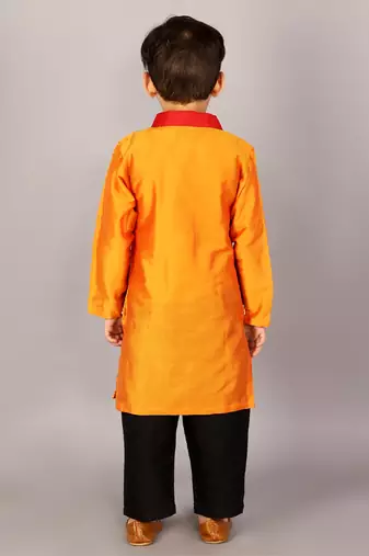 Multicolor embroidered cotton silk Boy's Kurta Pyjama