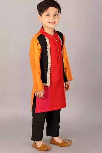 Multicolor embroidered cotton silk Boy's Kurta Pyjama