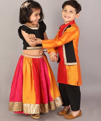 Multicolor embroidered cotton silk Boy's Kurta Pyjama 5