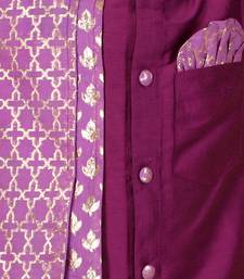 Purple printed cotton silk kurta pyjama