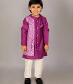 Purple printed cotton silk kurta pyjama