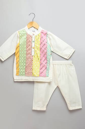 Multicolor printed cotton silk kurta pyjama