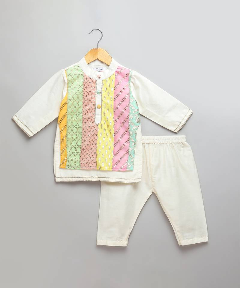 Multicolor printed cotton silk kurta pyjama