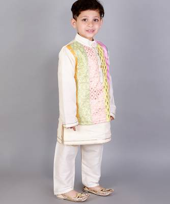 Multicolor printed cotton silk Boy's Kurta Pyjama 3