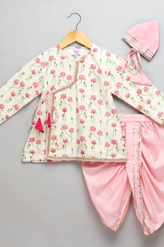 Pink printed cotton silk kurta pyjama