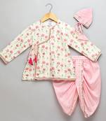 Pink printed cotton silk kurta pyjama