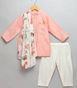 Peach printed cotton silk kurta pyjama