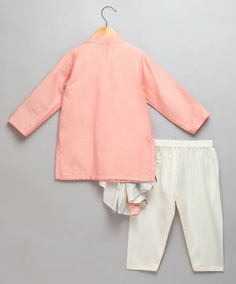 Peach printed cotton silk Boy's Kurta Pyjama 2
