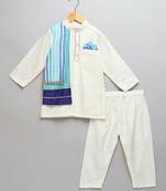 White printed cotton silk kurta pyjama