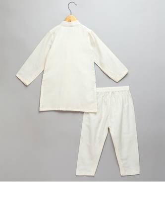 White printed cotton silk Boy's Kurta Pyjama 2